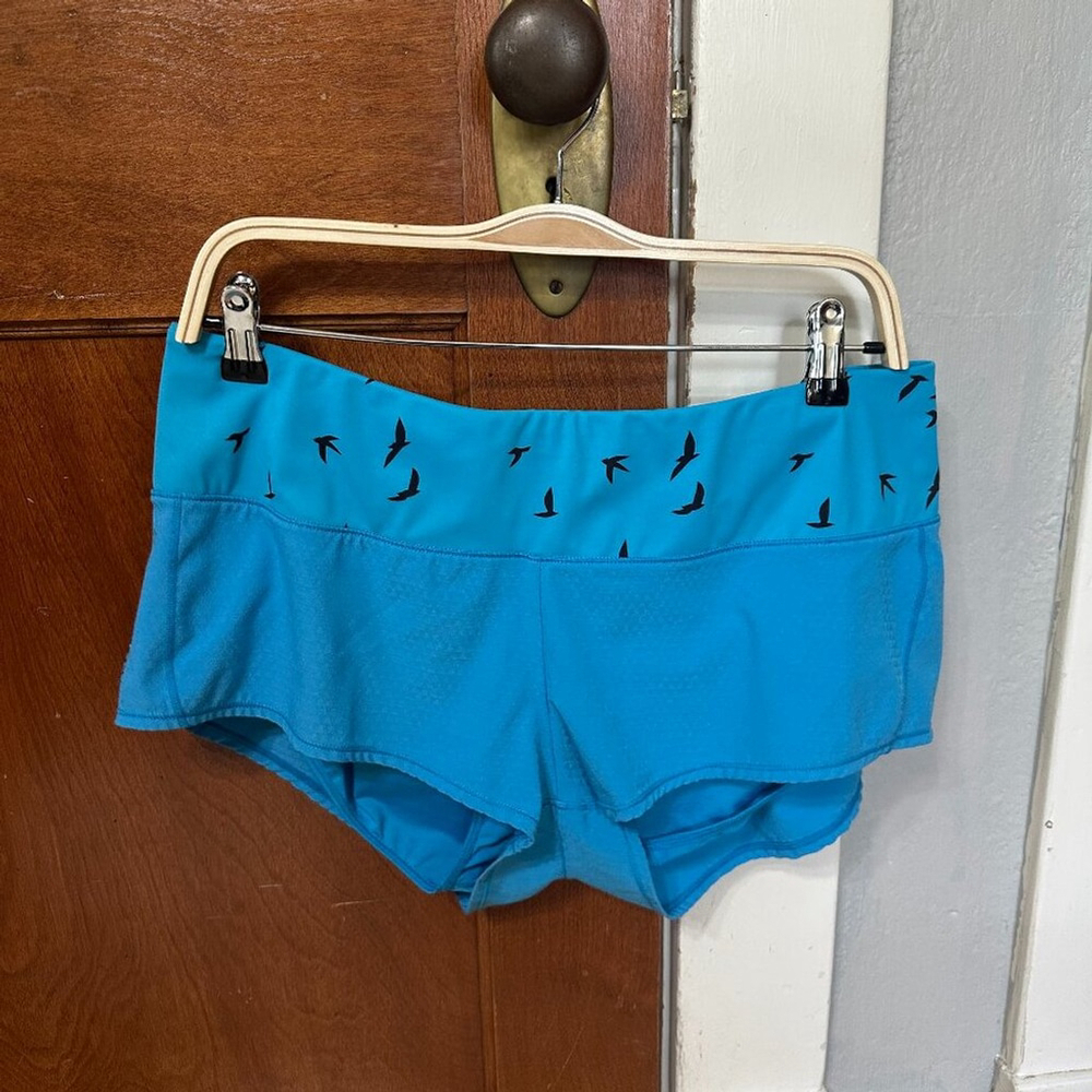 Oiselle Running Shorts Blue‎ Bird Print Athletic Workout Women's Size 10